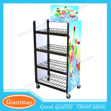 customized metal floor standing beverage drinks stand with wheels